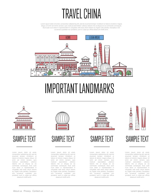 Vector china travel infographics in linear style