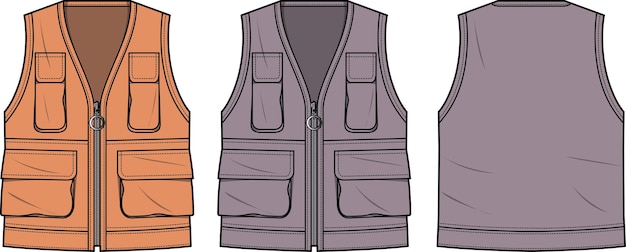 CHINA Vest front and back flat sketch technical drawing vector illustration template