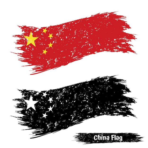 China Vlag Grunge-effect of penseelstreekeffect Kleur en zwart-wit