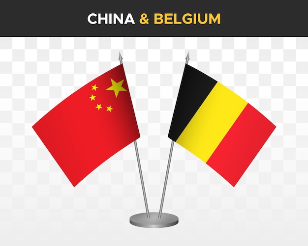 China vs België bureauvlaggen mockup geïsoleerde 3d vector illustratie chinese tafelvlaggen