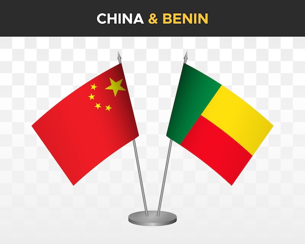 China vs benin desk flags mockup isolated 3d vector illustration chinese table flags