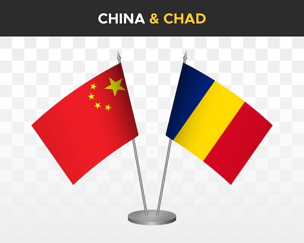 China vs chad desk flags mockup isolated 3d vector illustration chinese table flags