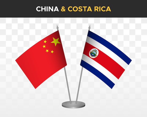 China vs costa rica bureau vlaggen mockup geïsoleerde 3d vector illustratie chinese tafel vlaggen