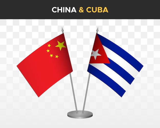 China vs Cuba Bureauvlaggen mockup geïsoleerde 3d vector illustratie chinese tafelvlaggen