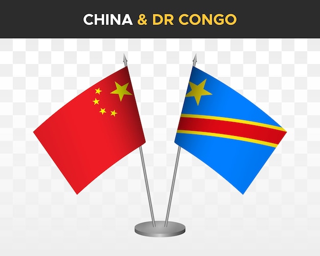 China vs democratic congo dr desk flags mockup isolated 3d vector illustration chinese table flags