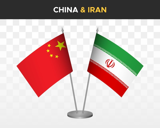 China vs iran bureau vlaggen mockup geïsoleerde 3d vector illustratie chinese tafel vlaggen