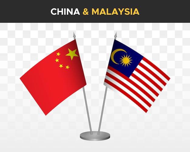 China vs Maleisië Bureau vlaggen mockup geïsoleerde 3d vector illustratie chinese tafel vlaggen