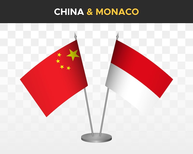 Cina vs monaco bandiere da scrivania mockup isolato 3d illustrazione vettoriale bandiere da tavolo cinesi