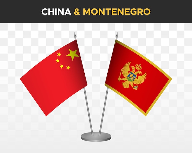 China vs Montenegro Bureauvlaggen mockup geïsoleerde 3d vector illustratie chinese tafelvlaggen