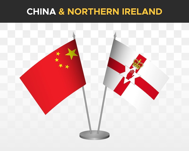 China vs northern ireland desk flags mockup isolated 3d vector illustration chinese table flags