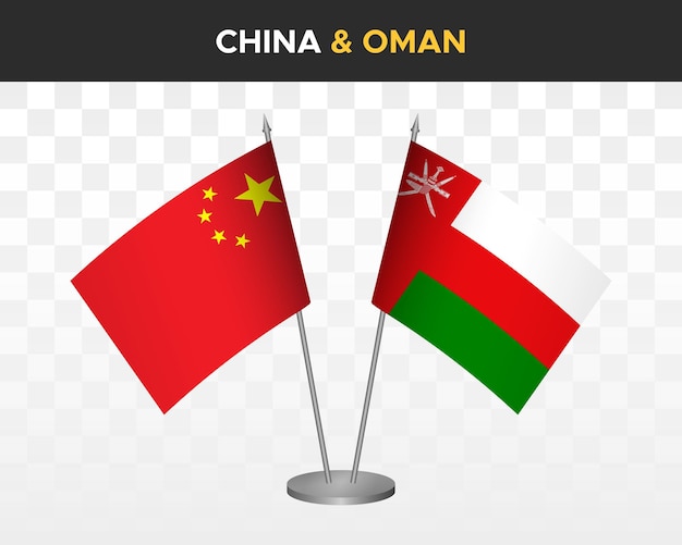 China vs oman bureau vlaggen mockup geïsoleerde 3d vector illustratie chinese tafel vlaggen