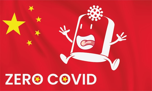 Вектор Концепция нулевой политики китая в отношении covid на фоне китайского флага. векторная иллюстрация. непрерывный один лин