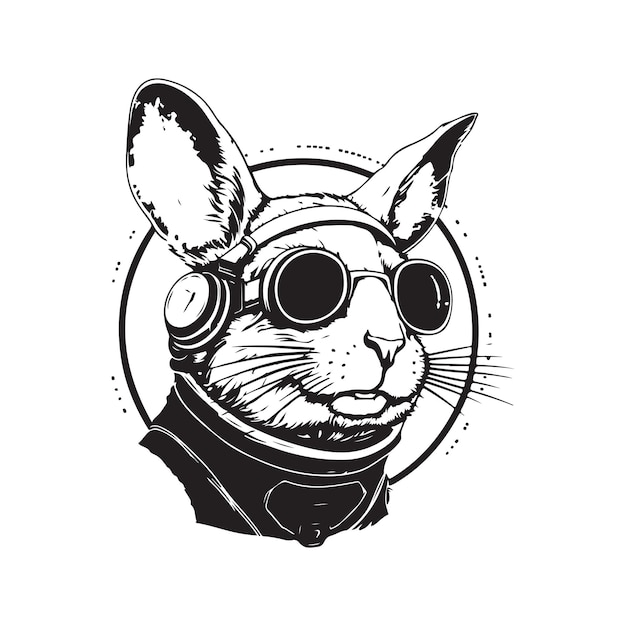 Chinchilla sci fi vintage logo line art concept black and white color hand drawn illustration