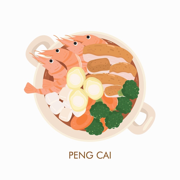 Chinees eten, aziatisch eten, peng cai vectorillustratie