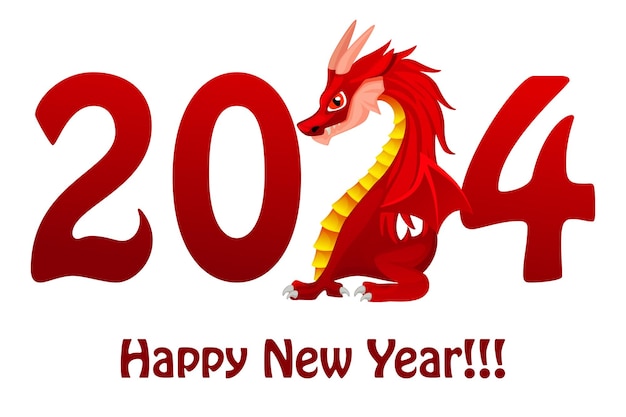 Chinees Gelukkig Nieuwjaar 2024 schattige draak Wenskaart met rode draak