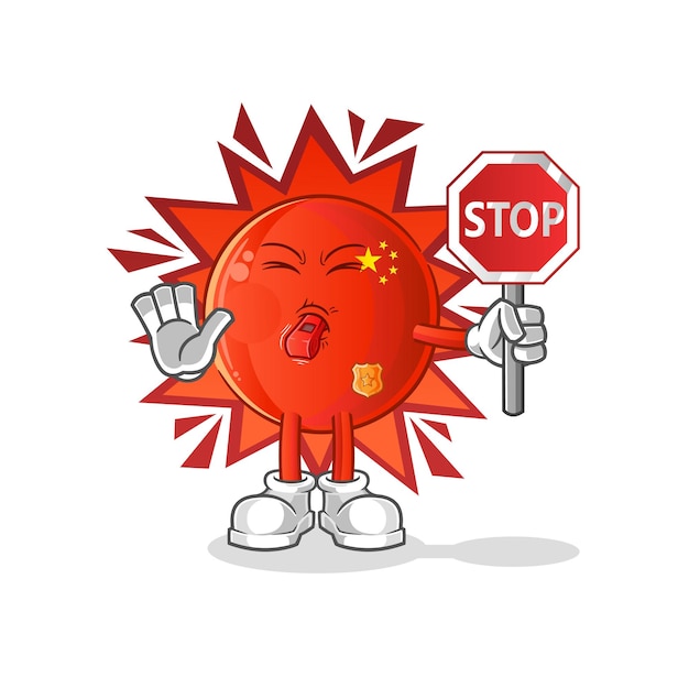 Chinees kenteken met stopbord. cartoon mascotte vector