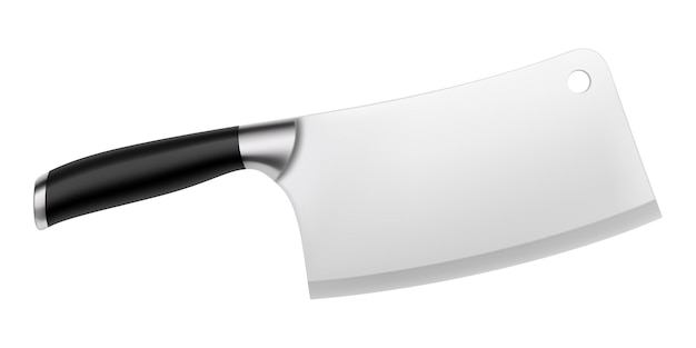 Chinees koksmes Vleeshakmes mes met een zwart handvat geïsoleerd op een witte achtergrond Slagersmes Realistisch 3D render vectorillustratie Professioneel keukengerei Mock up