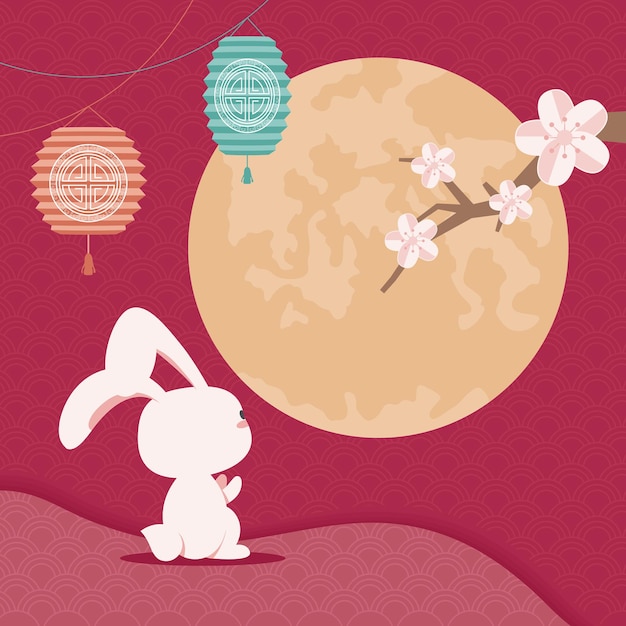 Chinees maanfestival konijn en volle maan