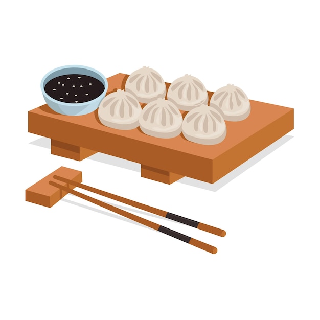 Vector chinees nationaal eten. xiao lang bao. dumplings gestoomd.