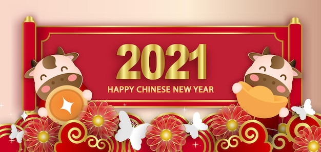 Chinees nieuw jaar 2021 jaar van de os-banner.