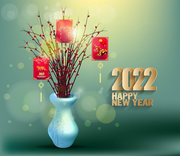 Vector chinees nieuwjaar 2022 jaar van de tijger rode en gouden bloem en aziatische elementen papier gesneden met ambacht