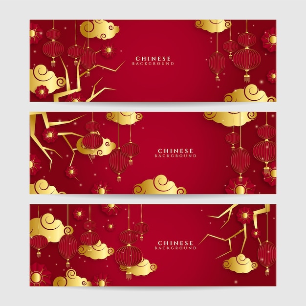 Vector chinees nieuwjaar 2022 jaar van de tijger rode en gouden bloem en aziatische elementen papier gesneden met ambachtelijke stijl op de achtergrond. universele chinese banner als achtergrond. vector illustratie