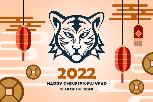 Chinees nieuwjaar 2022 van tijger platte achtergrond