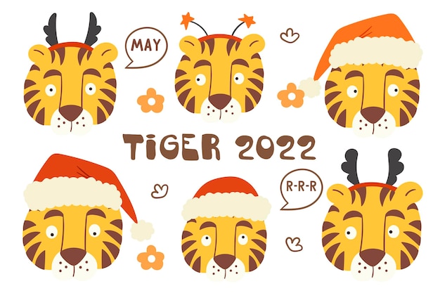 Vector chinees nieuwjaar. jaar van de tijger. schattige kleine tijgers. een set van schattige tijgers. vector illustratie