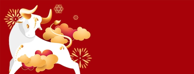 Chinees Nieuwjaar van Kalf Metalen stier met gouden hoorns Teken van jaar witte Ox Zodiac met kopie ruimte