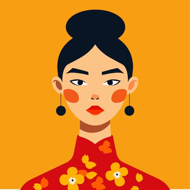 Chinees nieuwjaar vrouw plat illustratie vector