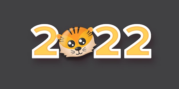 Vector chinese 2020 new year banner design template with cute baby tiger head character