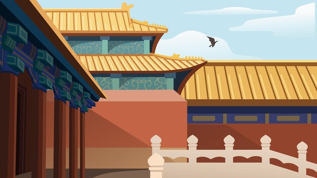 Vector chinese architectural palaces and imperial palaces gugong