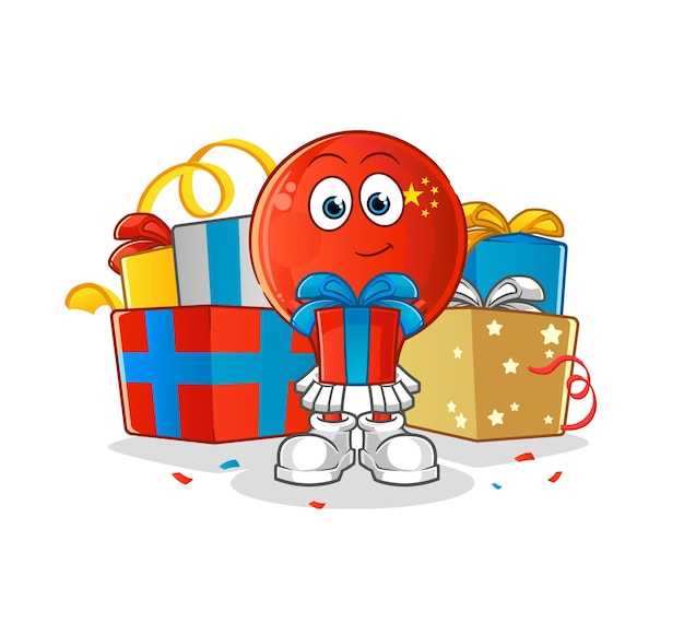 Chinese badge give gifts mascot. cartoon vector