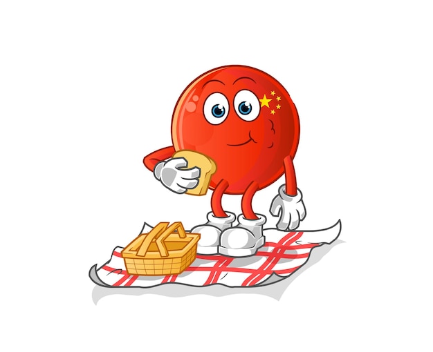 Chinese badge on a picnic cartoon. cartoon mascot vector