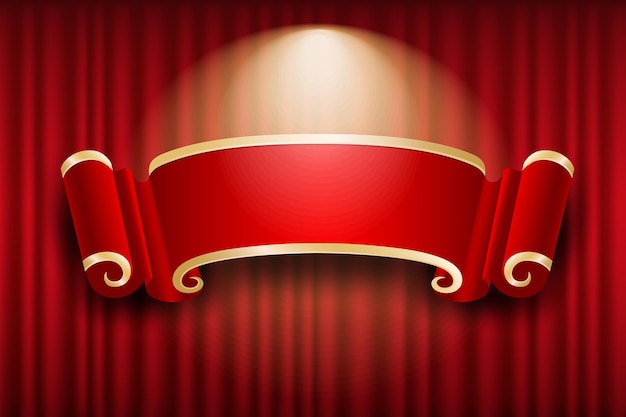 Chinese banner design on red curtain light up background,  illustration