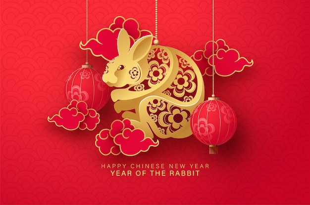 Chinese big day with luxury golden bunny illustration