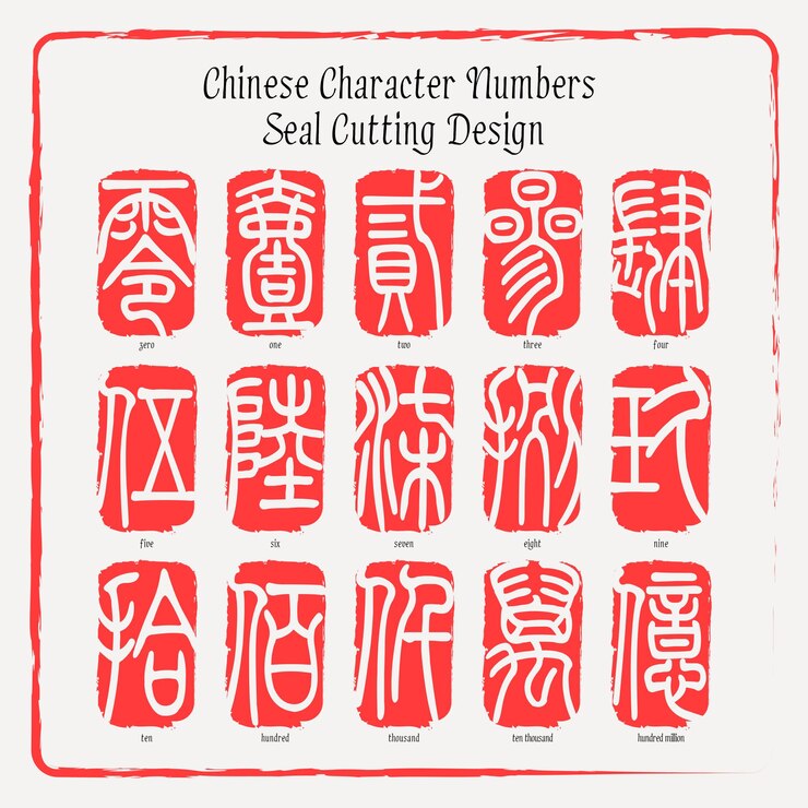 Vector chinese character numbers seal cutting design