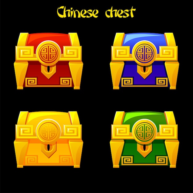 Chinese chest in different colors vector icons