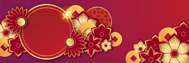 Chinese china red gold background. Chinese china new year 2022 year of the tiger red and gold flower and asian elements paper cut with craft style on background.