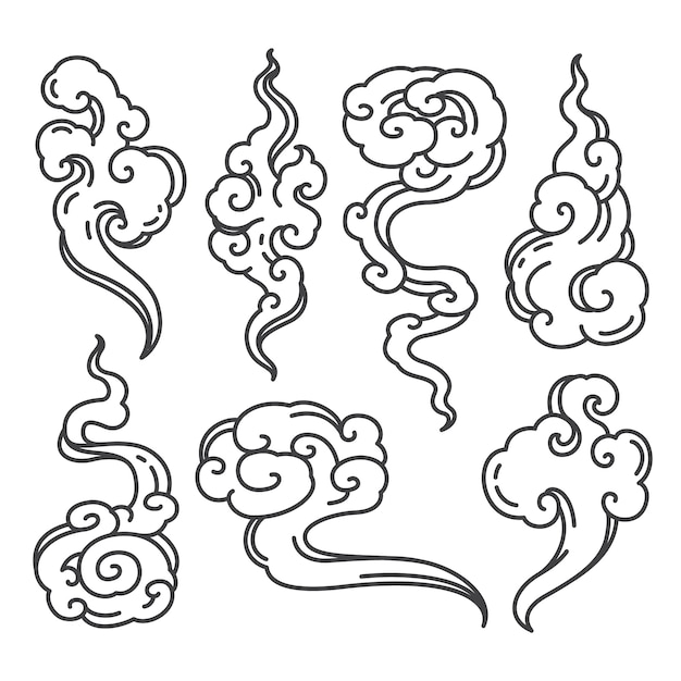 Vector chinese cloud art in abstract shape set.