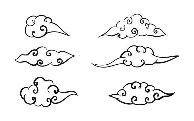 Chinese clouds decorative lineart vector set