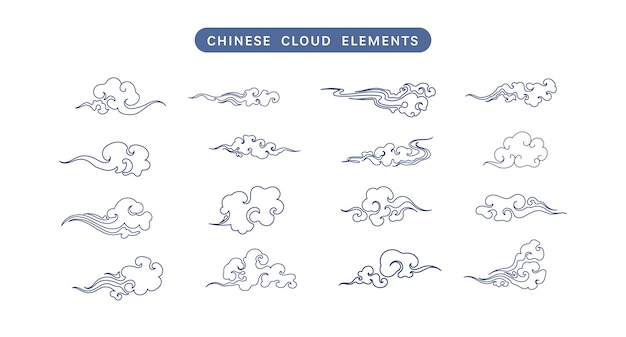 Chinese clouds line vector collection Doodle ornament oriental elements for asian chinese new year card or mid autumn Vintage sky art decorative illustration