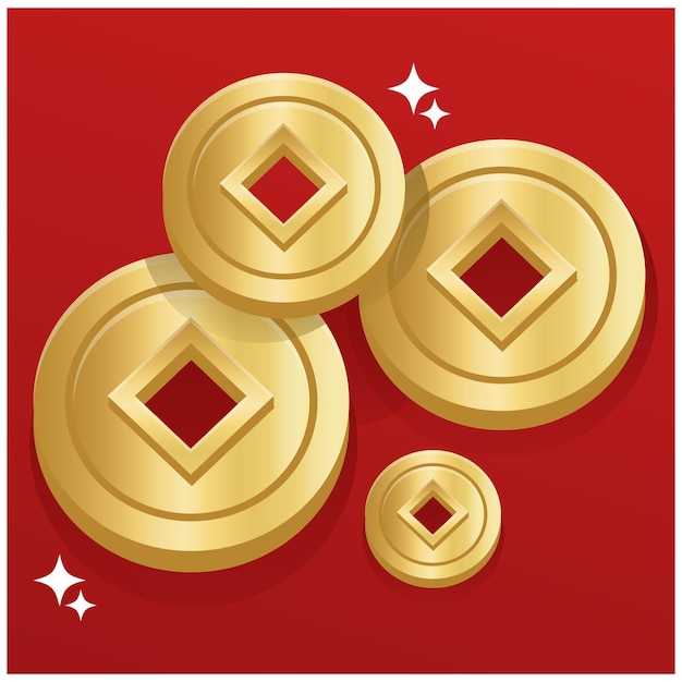 Vector chinese coin vector illustration, chinese new year flat icon