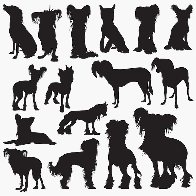 Vector chinese crested dog silhouettes