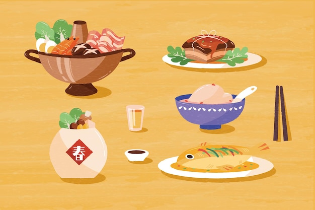 Vector chinese cuisine doodle collection