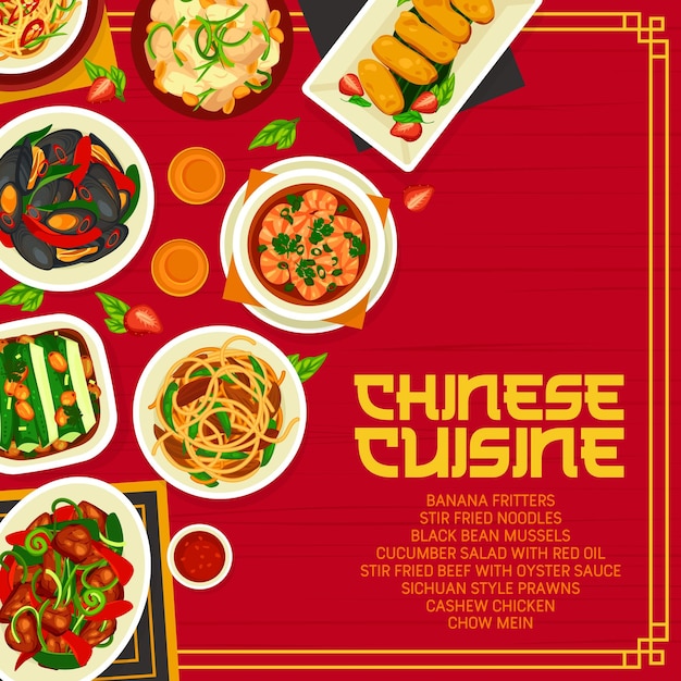 Vector chinese cuisine food menu cover asian dishes