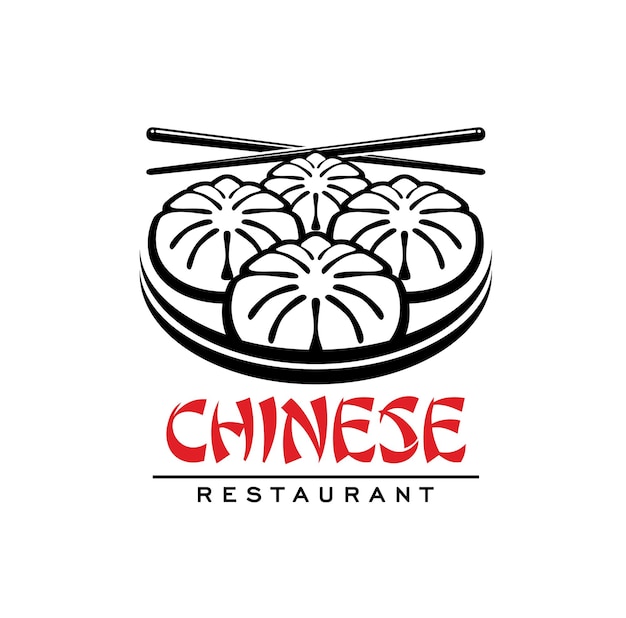 Vector chinese cuisine icon with baozi and sticks