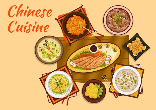 Vector chinese cuisine meat and hot soup dishes flat icon