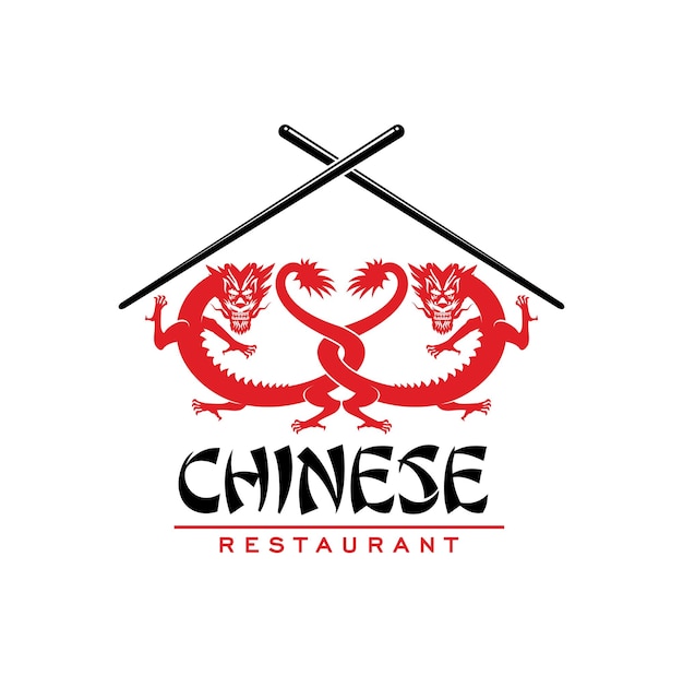 Chinese cuisine restaurant icon dragons sticks