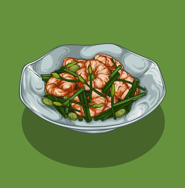 chinese cuisine with fried shrimp with chives